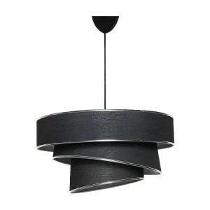 Candeeiro de teto tecido e metálico altura ajustável D40xA30-70 cm preto e prateado - TAIRON
