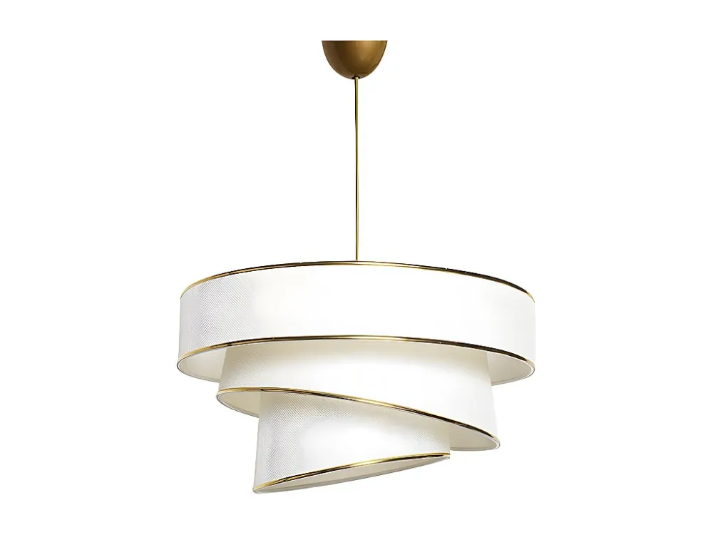 Candeeiro de teto em tecido e metálico altura regulável - D. 40 x . 30-70 cm - Creme e dourado - TAIRON