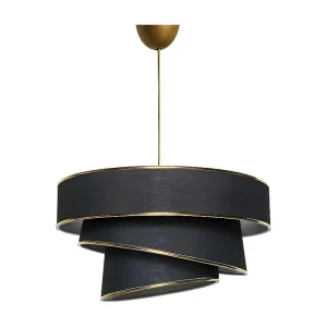 Candeeiro de teto em tecido e metálico altura regulável - D. 40 x . 30-70 cm - Preto e dourado - TAIRON
