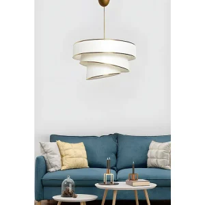 Candeeiro de teto em tecido e metálico altura regulável - D. 40 x . 30-70 cm - Creme e dourado - TAIRON