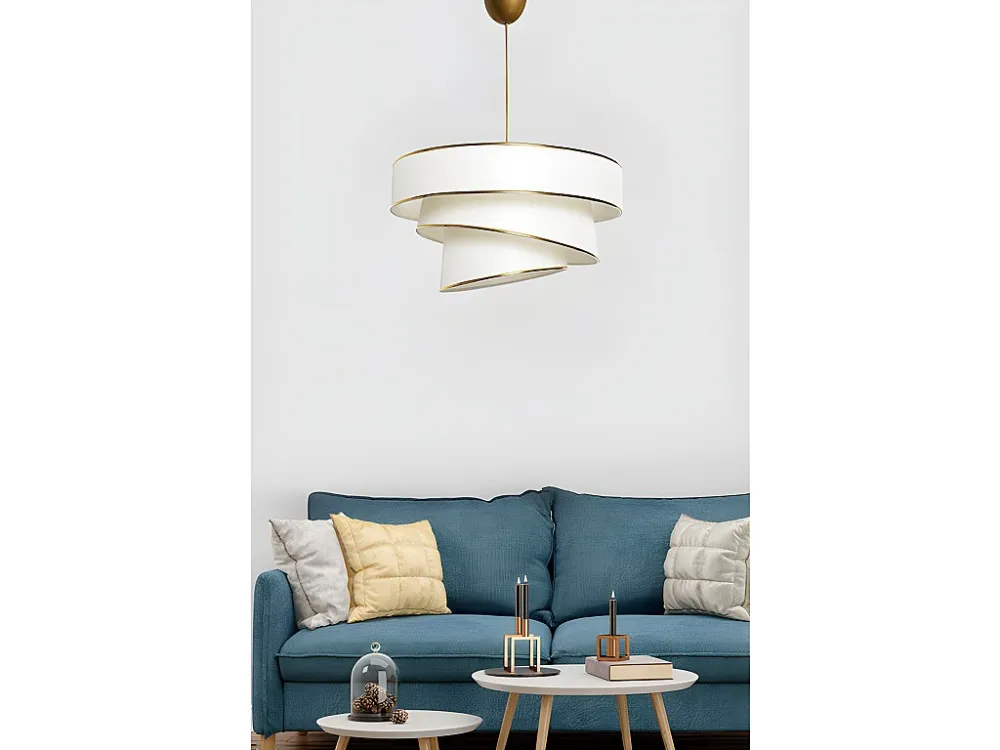 Candeeiro de teto em tecido e metálico altura regulável - D. 40 x . 30-70 cm - Creme e dourado - TAIRON
