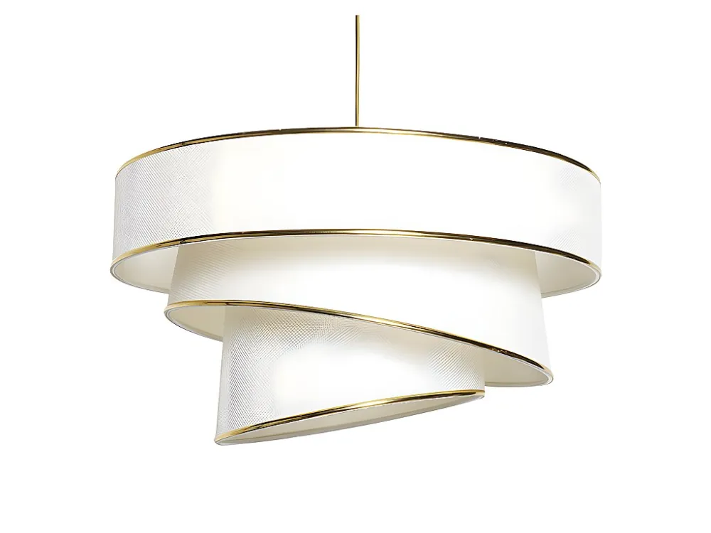 Candeeiro de teto em tecido e metálico altura regulável - D. 40 x . 30-70 cm - Creme e dourado - TAIRON