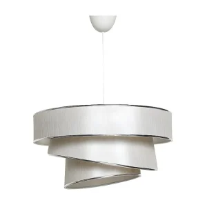 Candeeiro de teto em tecido e metálico altura regulável - D. 40 x . 30-70 cm - Bege e prateado - TAIRON