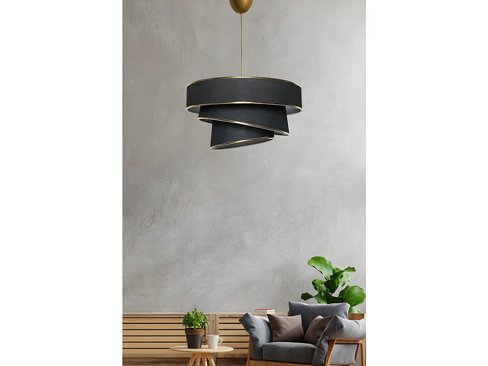 Candeeiro de teto em tecido e metálico altura regulável - D. 40 x . 30-70 cm - Preto e dourado - TAIRON