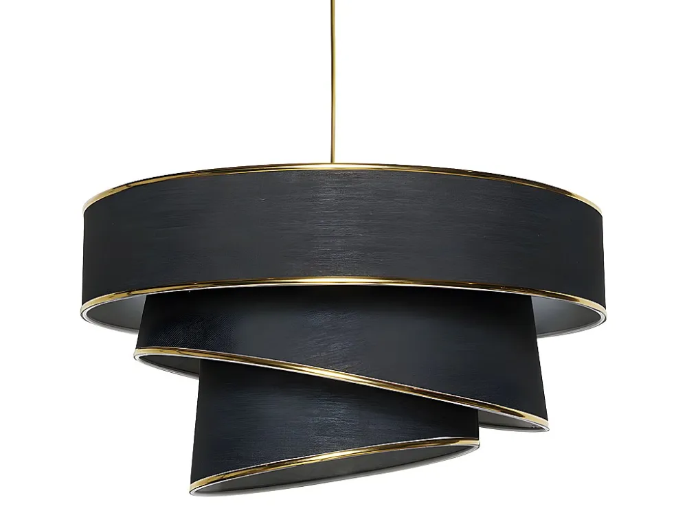 Candeeiro de teto em tecido e metálico altura regulável - D. 40 x . 30-70 cm - Preto e dourado - TAIRON