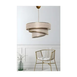 Candeeiro de teto em tecido e metálico altura regulável - D. 40 x . 30-70 cm - Taupe e dourado - TAIRON