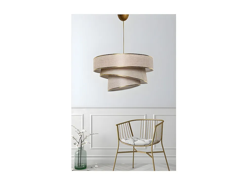 Candeeiro de teto em tecido e metálico altura regulável - D. 40 x . 30-70 cm - Taupe e dourado - TAIRON