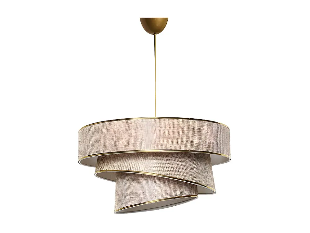 Candeeiro de teto em tecido e metálico altura regulável - D. 40 x . 30-70 cm - Taupe e dourado - TAIRON