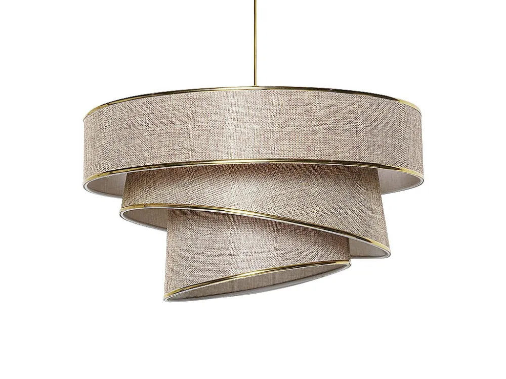 Candeeiro de teto em tecido e metálico altura regulável - D. 40 x . 30-70 cm - Taupe e dourado - TAIRON