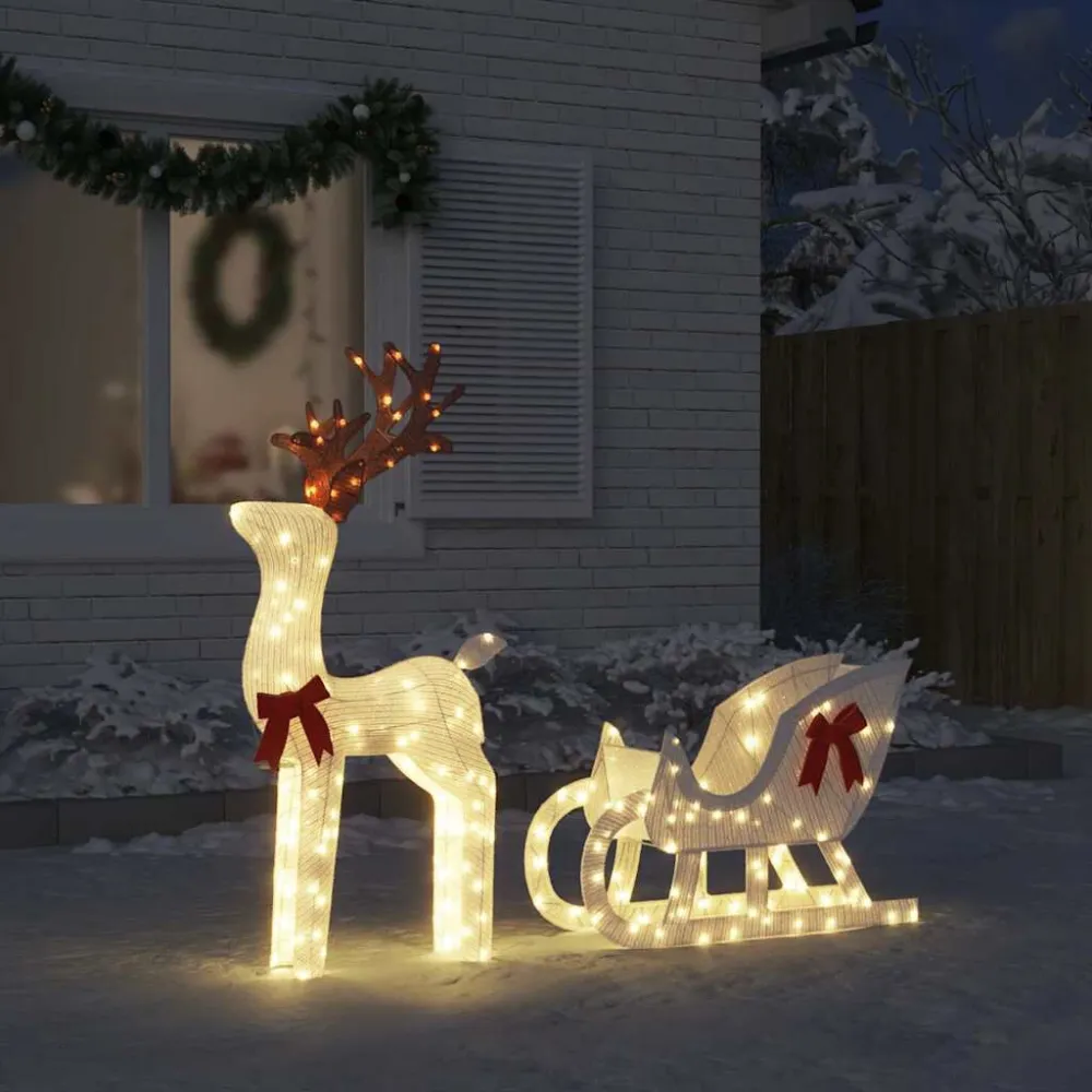 Decoração de Natal renas e trenó 100 LEDs branco fresco