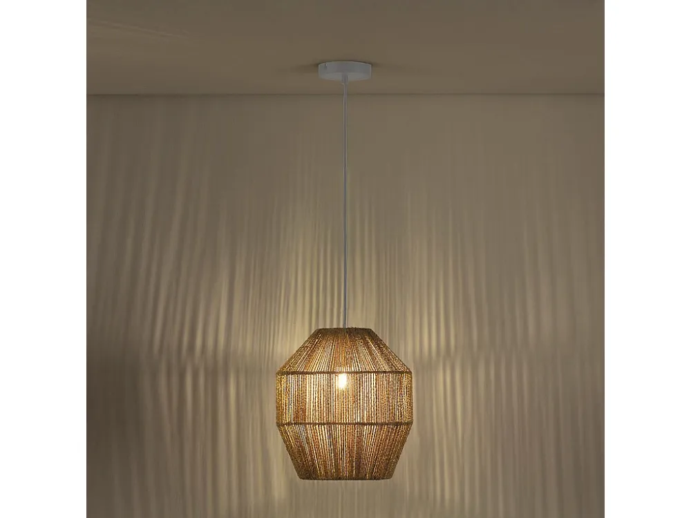Luminária de teto Ishi de corda trançada, diâmetro 30 cm.