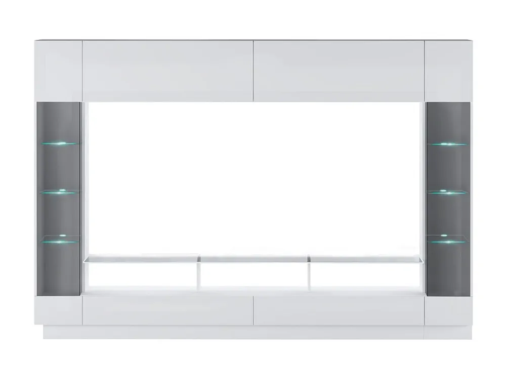 Móvel de parede de TV com arrumação e LEDs vidro temperado fumado lacado branco - BRIANO