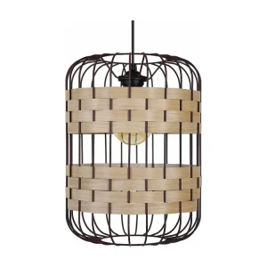 Suspensão TOSEL TRESSÉ MINDAT metálico e madeira cilindro Madeira de faia D37 x H100 cm