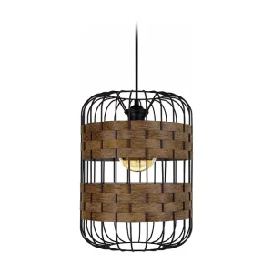 Suspensão TOSEL TRESSÉ MINDAT metálico e madeira cilindro Madeira de faia D37 x H100 cm