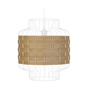 Suspensão TOSEL TRESSÉ PEGU metálico e madeira cilindro madeira natural D25 x H85 cm
