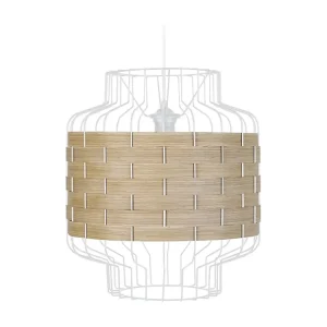 Suspensão TOSEL TRESSÉ PEGU metálico e madeira cilindro madeira D25 x H85 cm