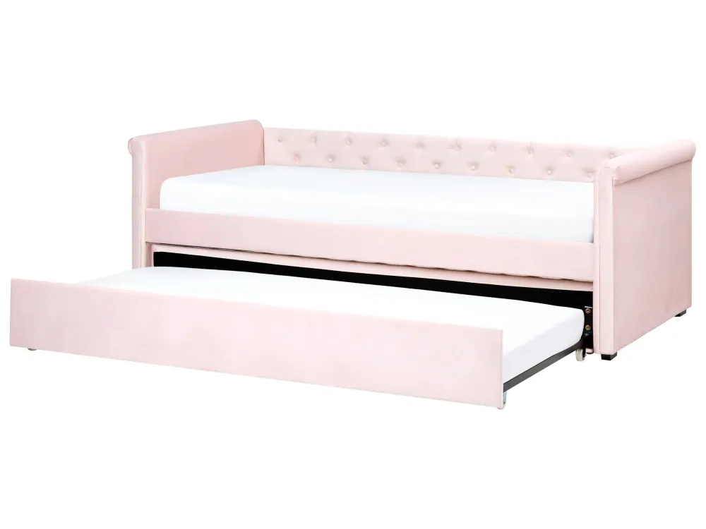 Velvet EU Single Trundle Bed Pastel Pink LIBOURNE