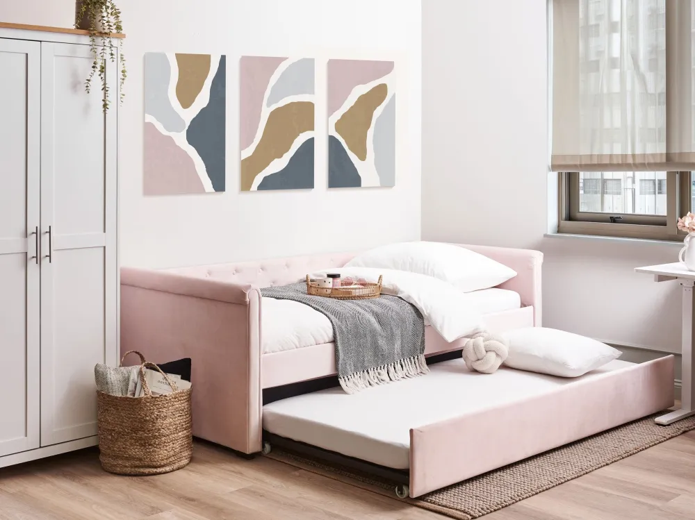 Velvet EU Single Trundle Bed Pastel Pink LIBOURNE
