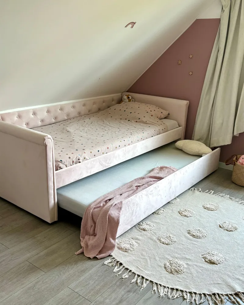 Velvet EU Single Trundle Bed Pastel Pink LIBOURNE