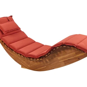 Acacia Wood Garden Sun Lounger Light Cushion Rubro BRESCIA II
