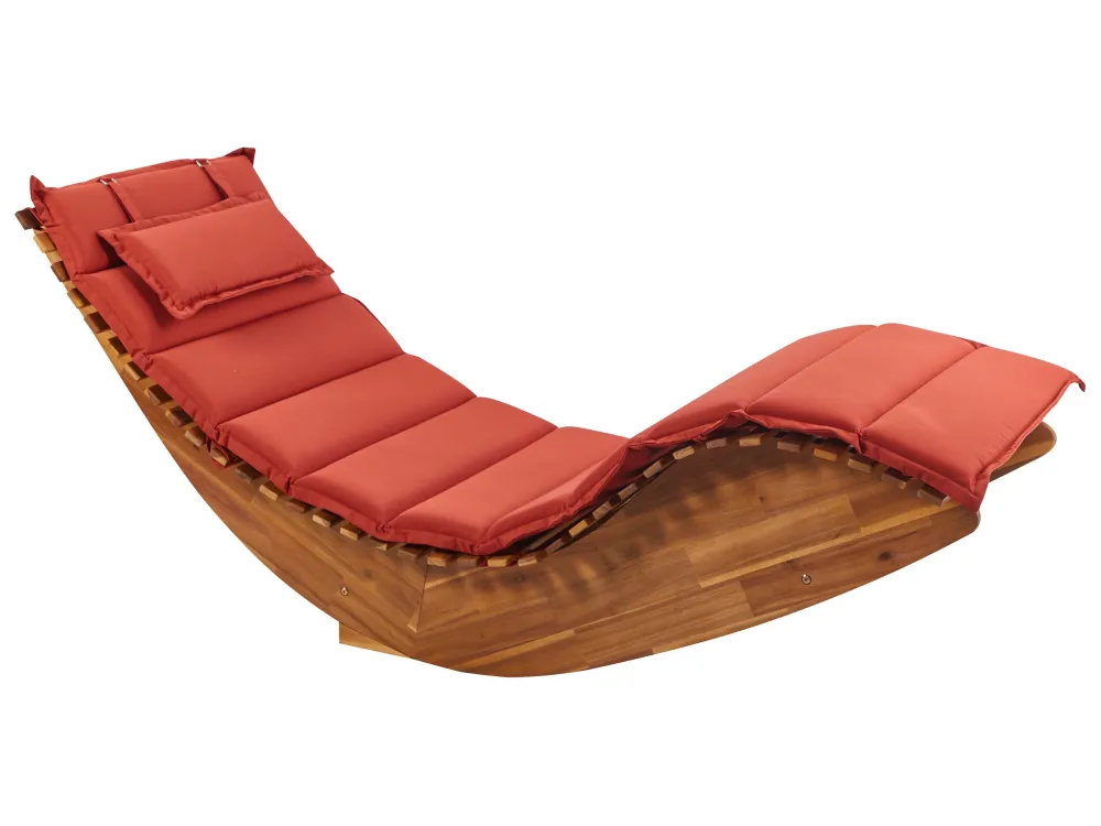 Acacia Wood Garden Sun Lounger Light Cushion Rubro BRESCIA II