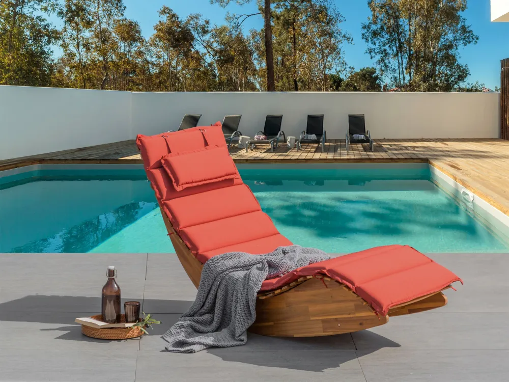 Acacia Wood Garden Sun Lounger Light Cushion Rubro BRESCIA II