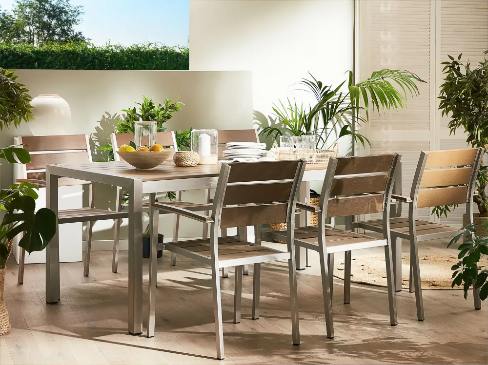Aluminium Garden Table 180 x 90 cm Light Wood and Prata VERNIO