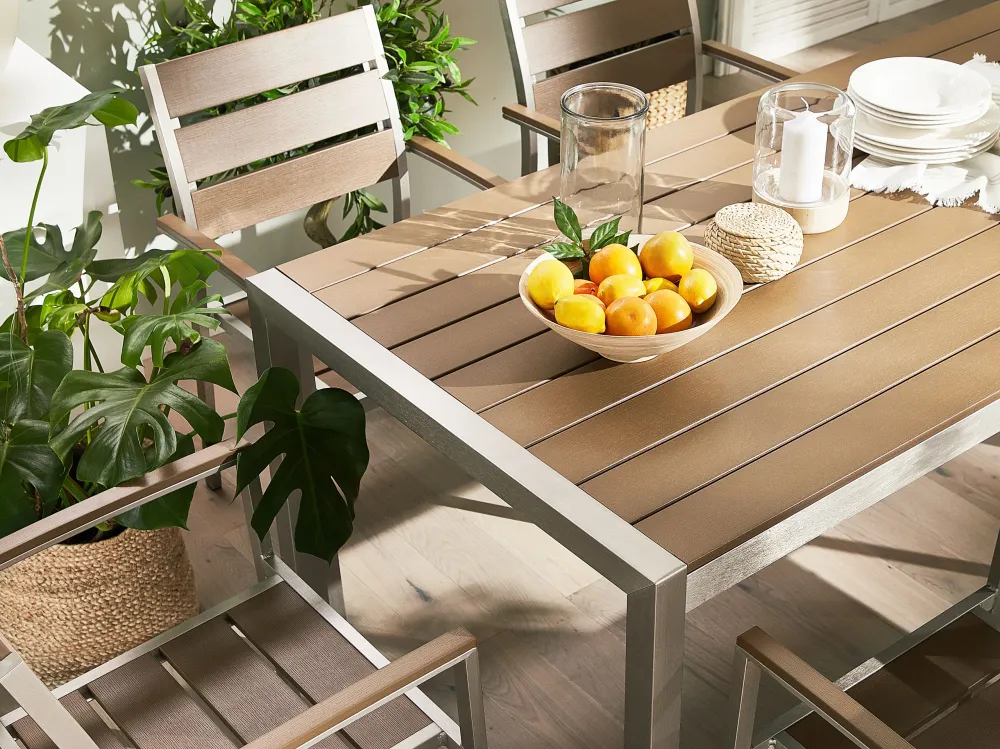Aluminium Garden Table 180 x 90 cm Light Wood and Prata VERNIO