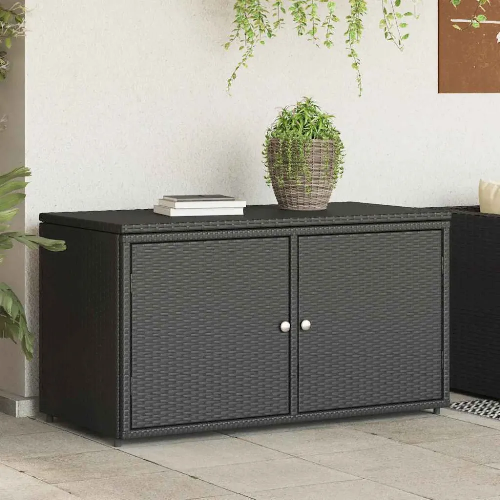 Armário de arrumação para jardim 110x55x60,5 cm vime PE preto
