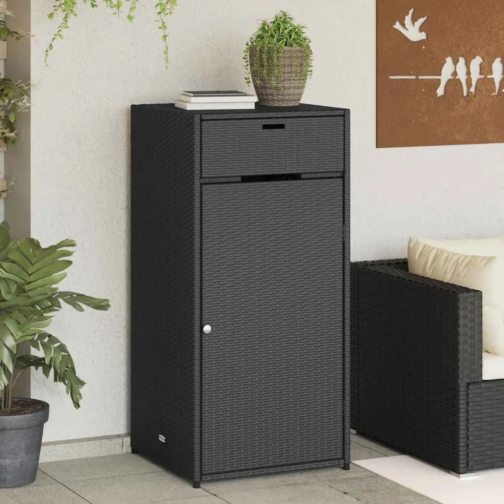 Armário de arrumação para jardim 55x55x111 cm vime PE preto