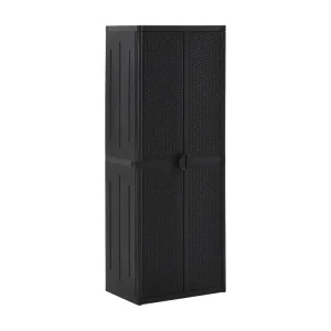 Armário de arrumação para jardim 65x45x172 cm vime PP preto PT186896
