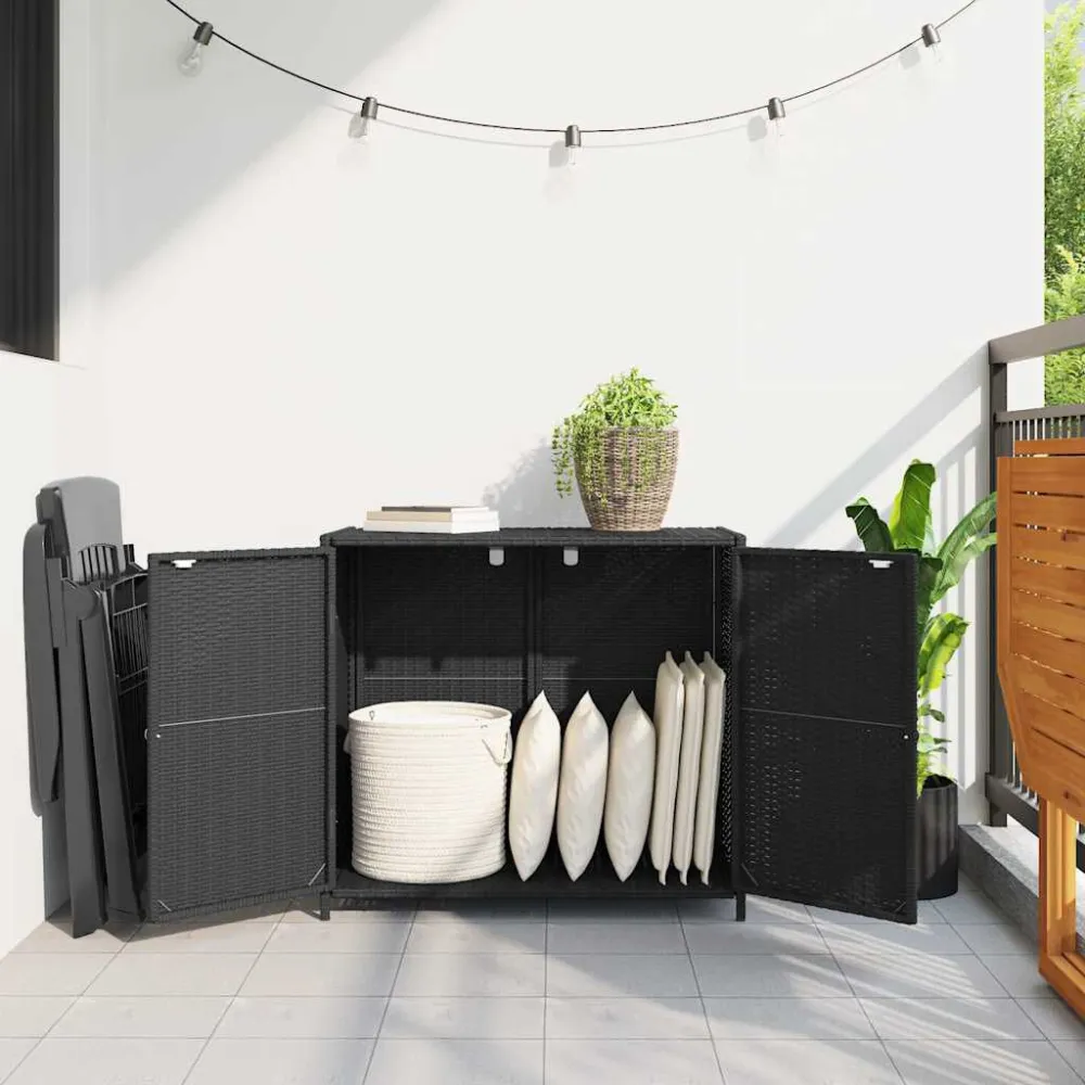 Armário de arrumação para jardim 83x45x76 cm vime PE preto