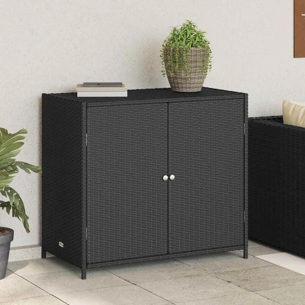 Armário de arrumação para jardim 83x45x76 cm vime PE preto