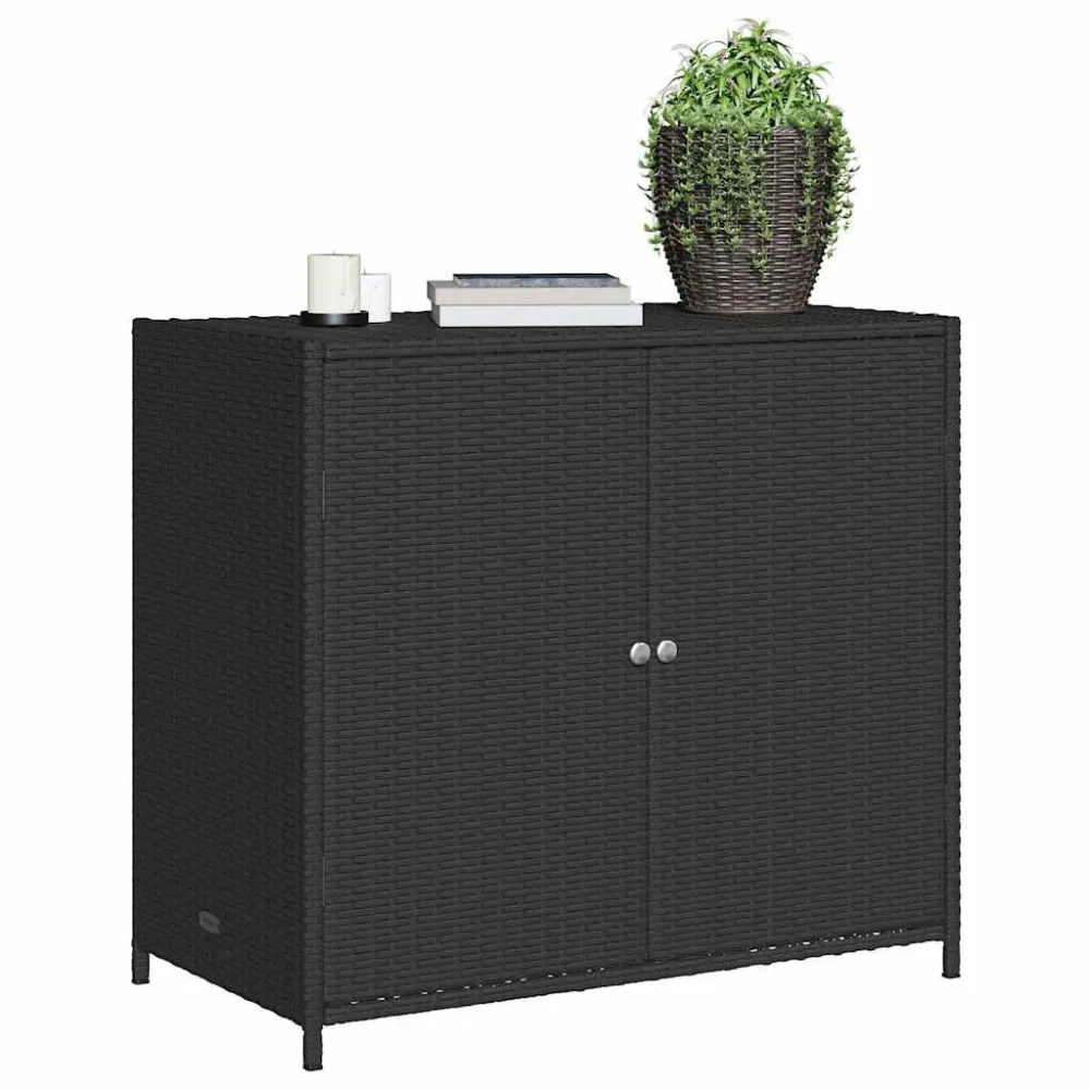 Armário de arrumação para jardim 83x45x76 cm vime PE preto