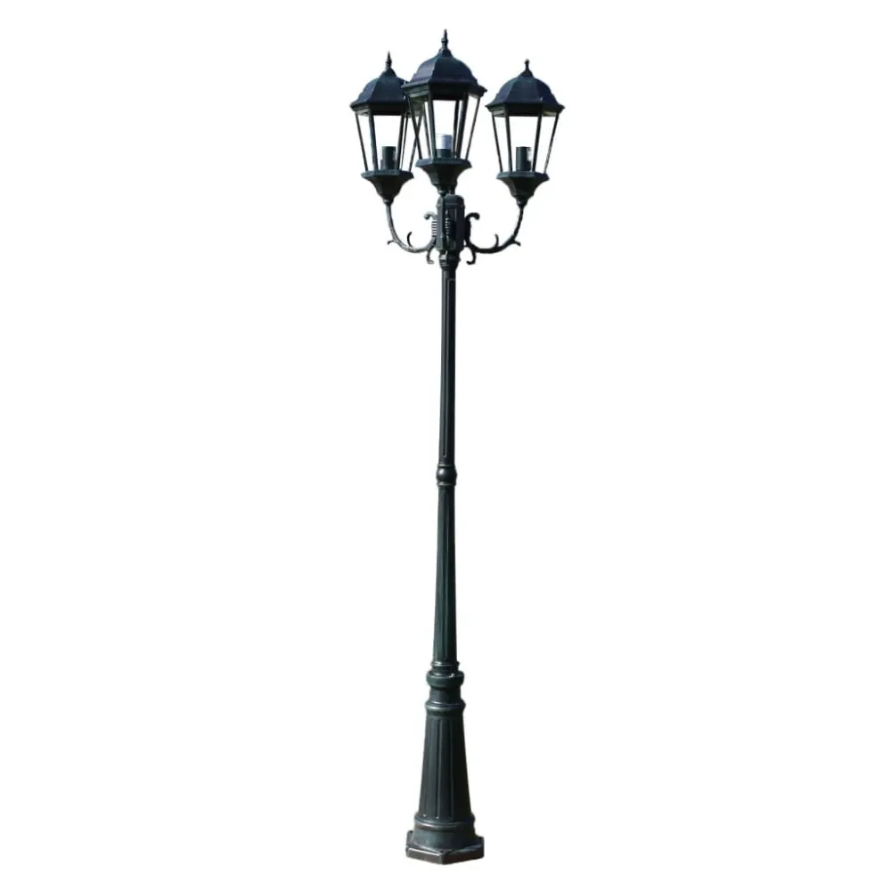 Brighton Candeeiro de pé para jardim 3 braços / 230 cm Verde escuro/preto