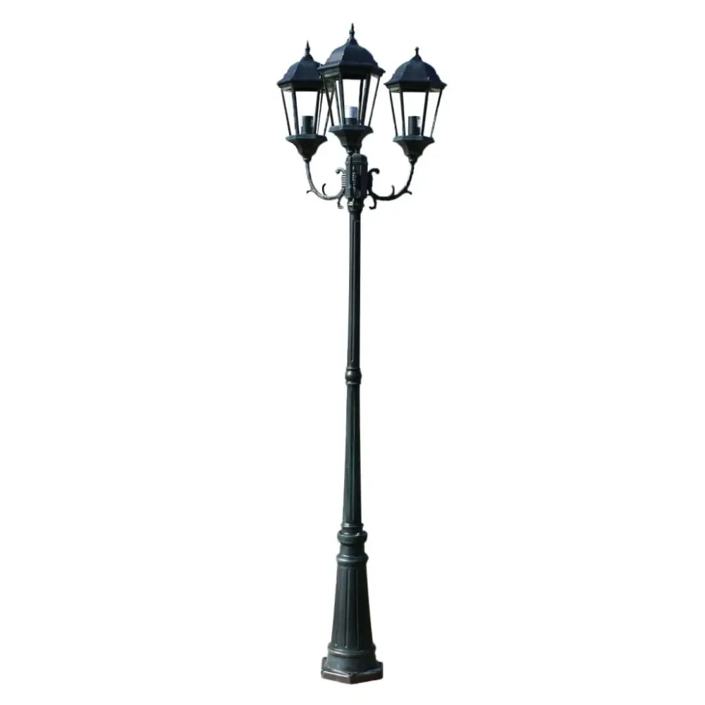 Brighton Candeeiro de pé para jardim 3 braços / 230 cm Verde escuro/preto