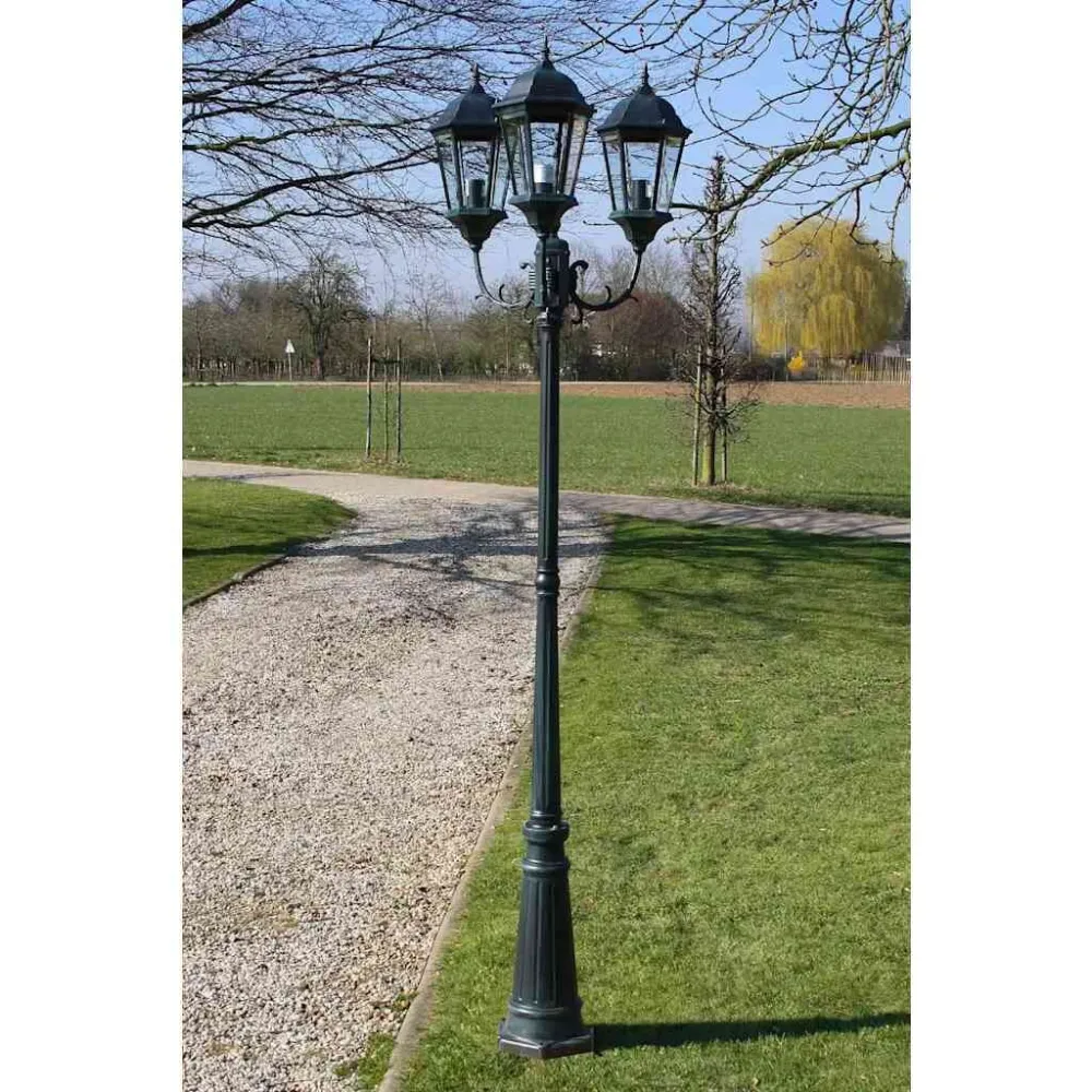 Brighton Candeeiro de pé para jardim 3 braços / 230 cm Verde escuro/preto