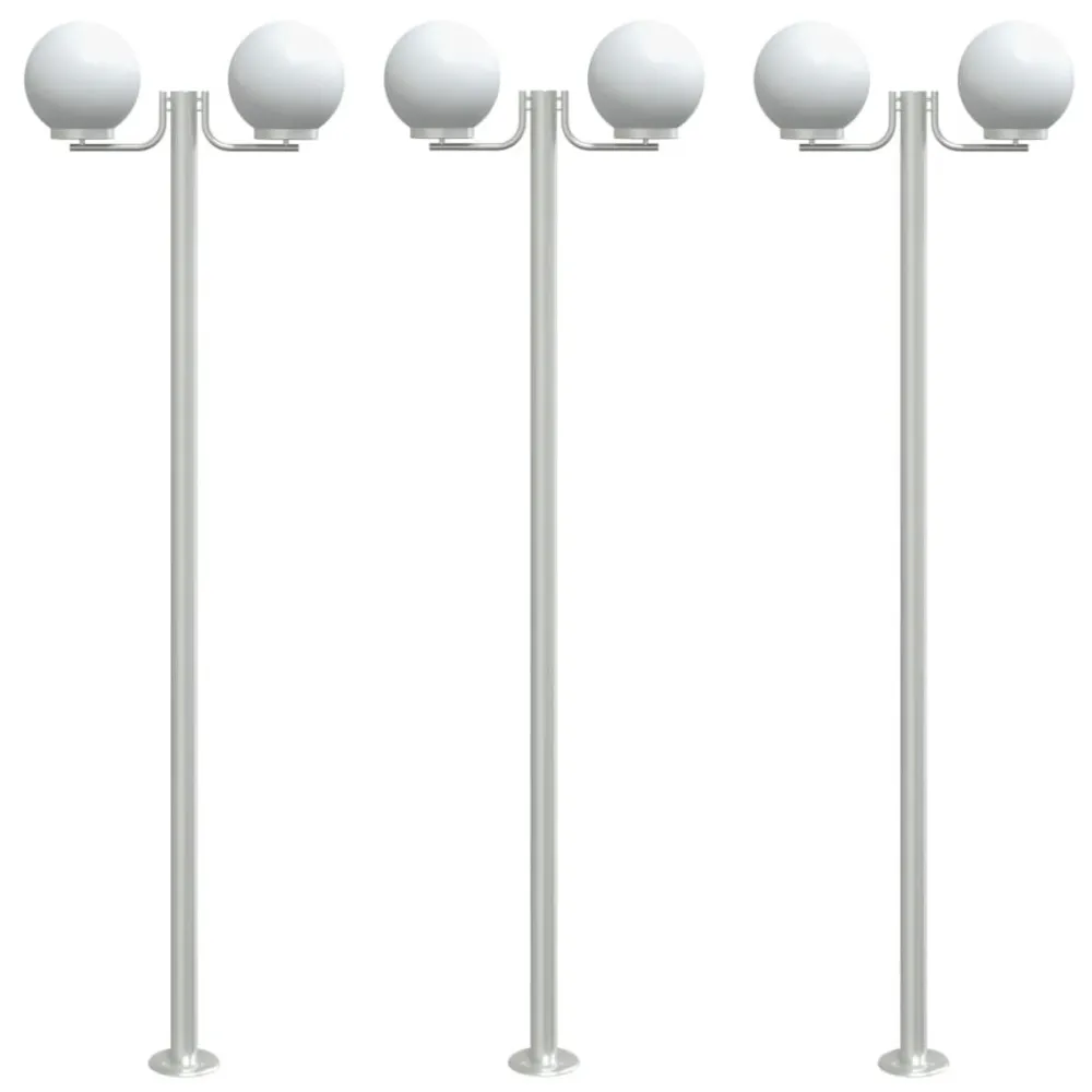Candeeiro de chão para exterior 3 pcs 215 cm ço inox. prateado