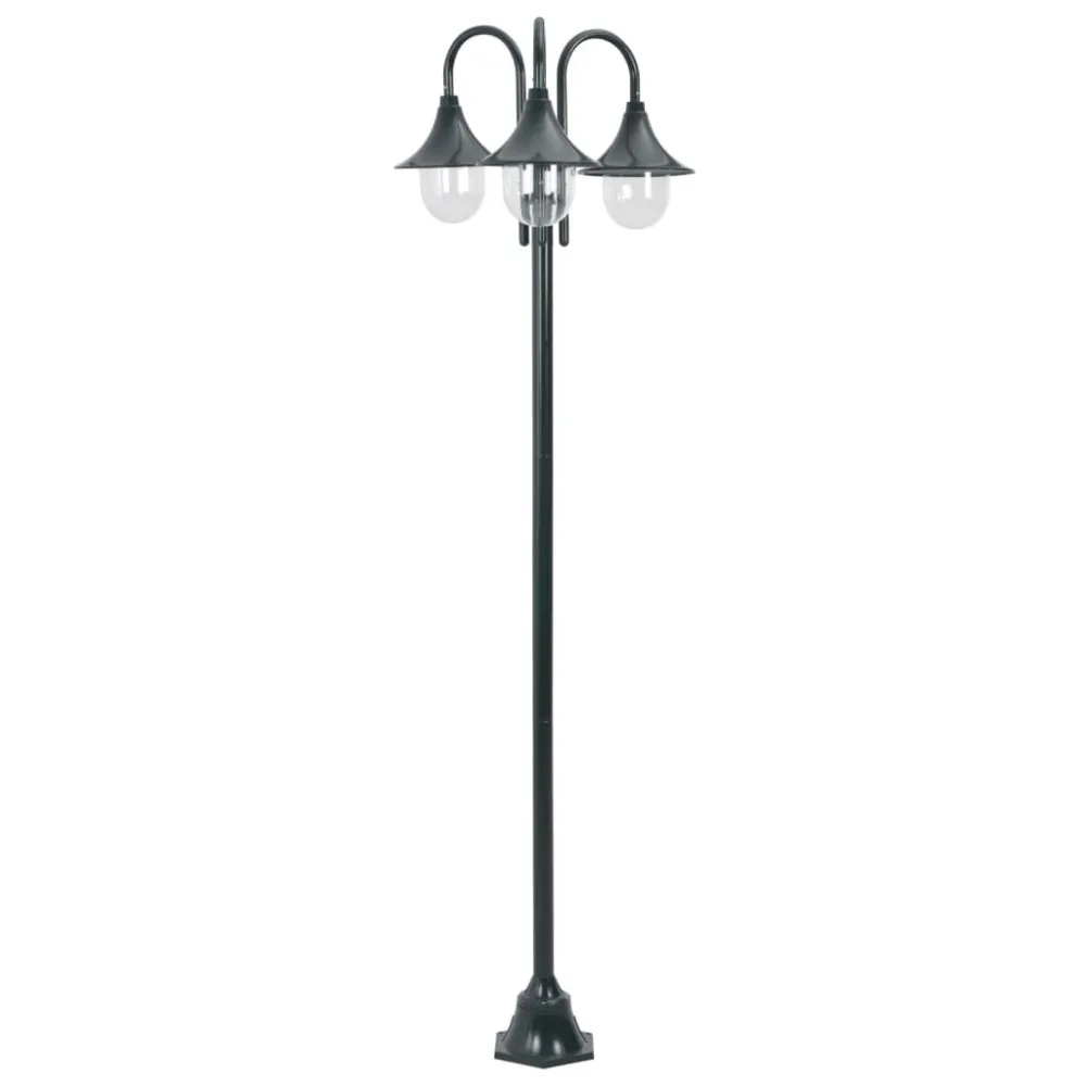Candeeiro de pé jardim 3 braços E27 220cm alumínio verde fosco