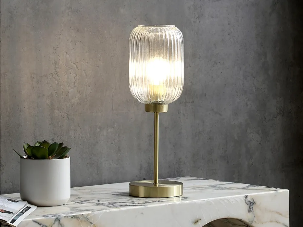 Candeeiro de mesa vintage metálico e vidro D14 x A43,5 cm dourado - LOUXOR