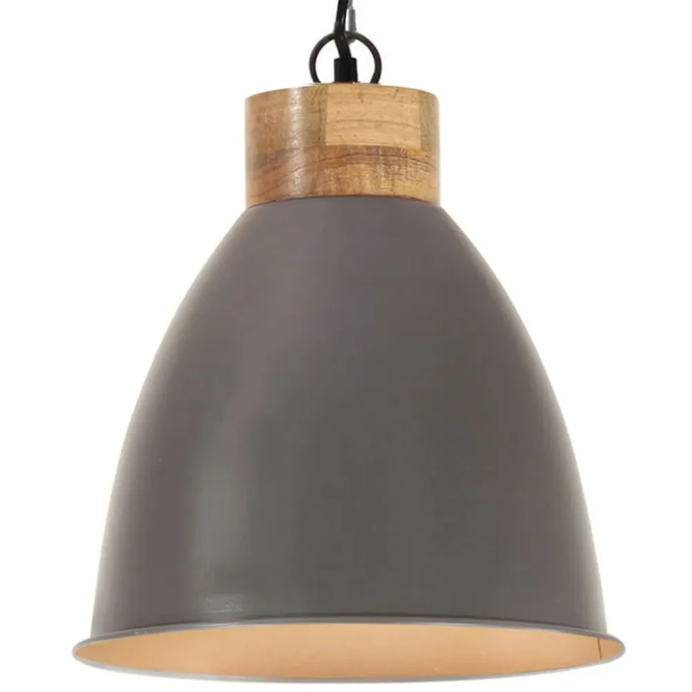 Candeeiro teto industrial 35cm E27 ferro cinza e madeira maciç