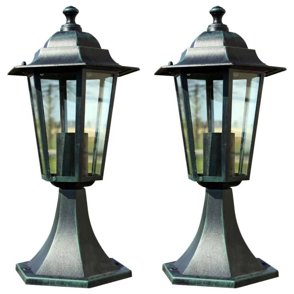 Candeeiros de jardim 2 pcs alumínio verde-escuro e preto