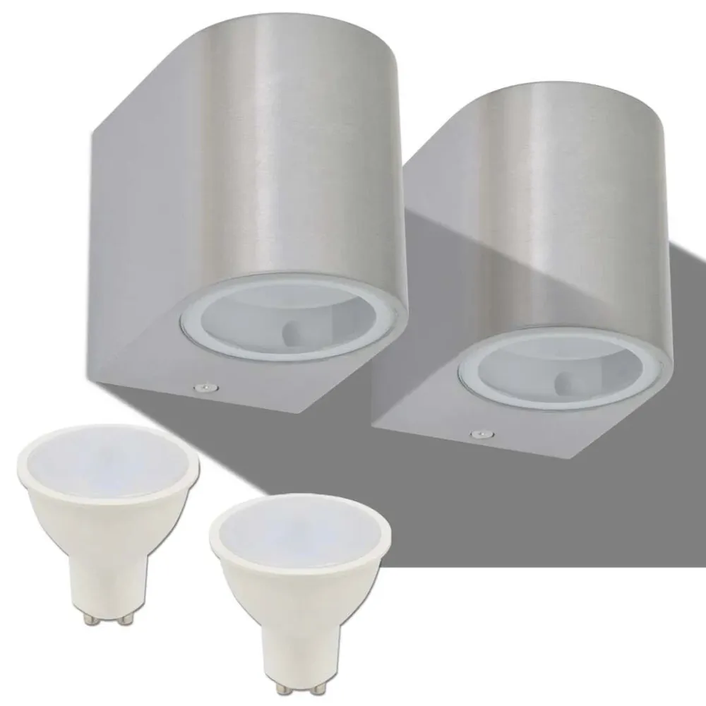Candeeiros parede LED inferior paraexterior 2 pcs redondo com Painel Solar Integrado