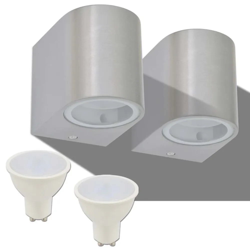 Candeeiros parede LED inferior paraexterior 2 pcs redondo com Painel Solar Integrado