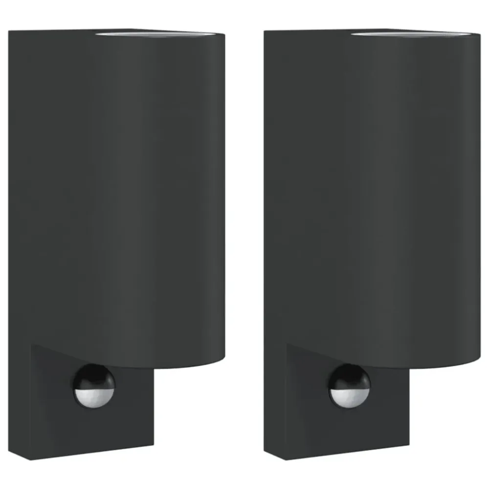 Candeeiros parede para exterior com sensor 2 pcs alumínio preto