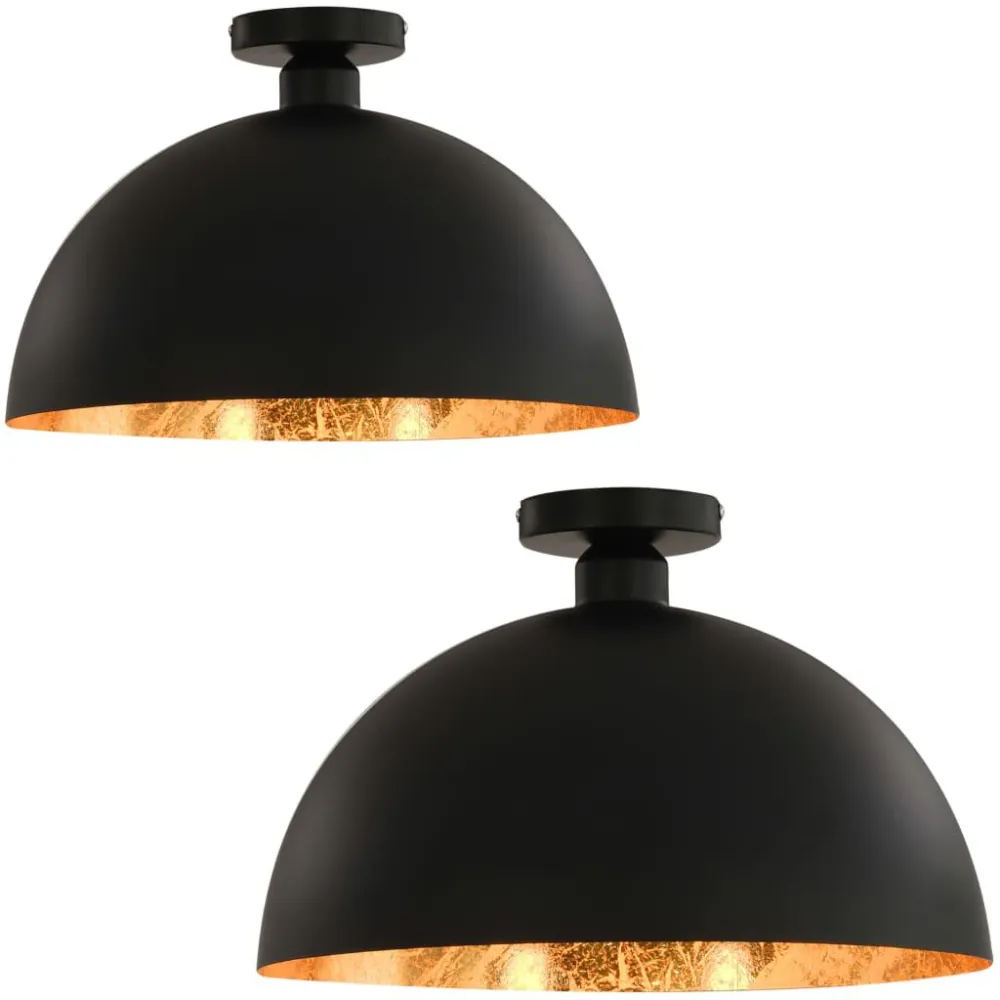 Candeeiros de teto 2 pcs semiesférico E27 preto e dourado (À Prova de Intempéries)