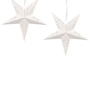 Conjunto de 2 estrelas de papel com LED em branco cintilante 45 cm MOTTI