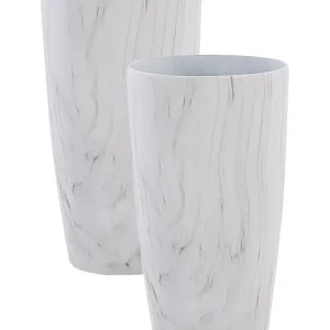 Conjunto de 2 vasos para plantas com efeito de mármore branca 32 x 32 x 58 cm LIMENARI