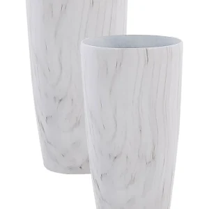 Conjunto de 2 vasos para plantas com efeito de mármore branca 32 x 32 x 58 cm LIMENARI