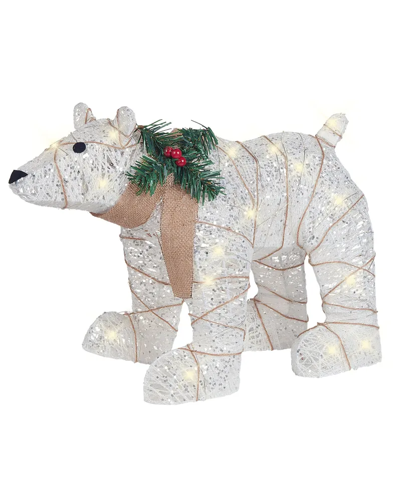 Decoração de urso polar branco com LED 34 cm SIVULA